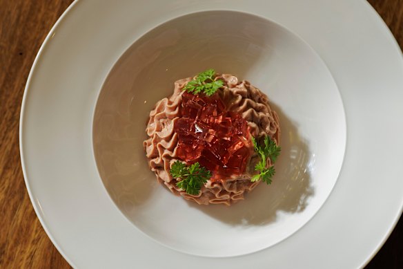 Chicken-liver parfait with rosé jelly.