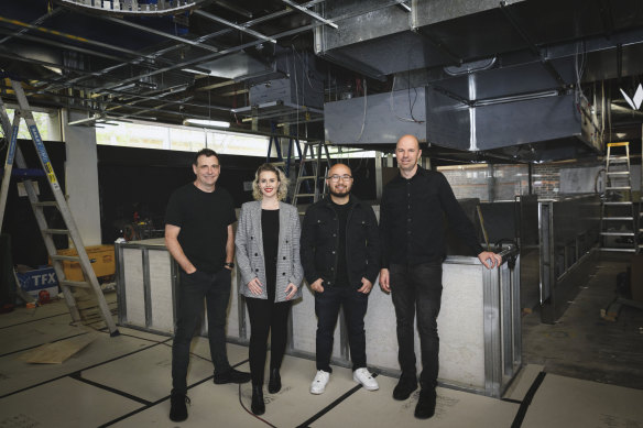 From left: Restaurateur Nick Hildebrandt, head sommelier Polly Mackeral, executive chef Khanh Nguyen and restaurateur Brent Savage at the King Clarence site in Sydney CBD.
