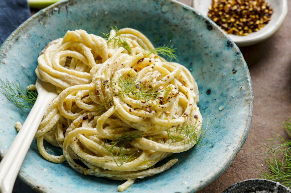 This creamy fennel sauce comes together in a blender.