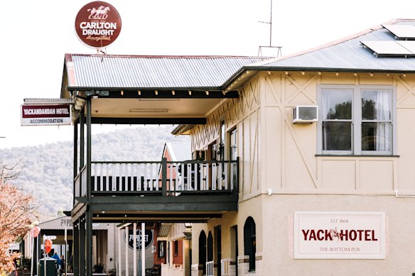 Outside the Yackandandah Hotel, which has recently reopened on High Street.