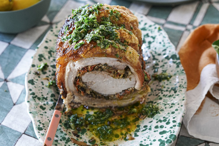 Stuffed porchetta with gremolata.