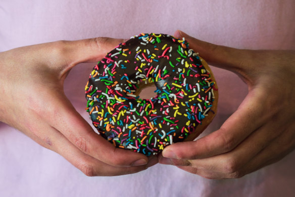 Chocolate glazed doughnut at Grumpy Donuts.