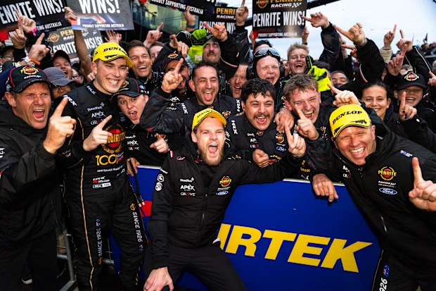 Matthew Payne driver of the #19 Penrite Racing Ford Mustang GT, Garth Tander co-driver of the #19 Penrite Racing Ford Mustang GT during the 2025 Bathurst 1000 which is part of the 2025 Supercars Championship at Mount Panorama on October 12, 2025 in Bathurst, Australia.