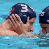 Nikola Dedovic and Strahinja Rasovic of Serbia celebrate gold.