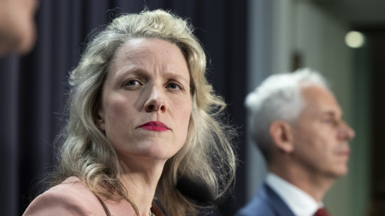 Minister for Home Affairs Clare O’Neil during a press conference on Wednesday.