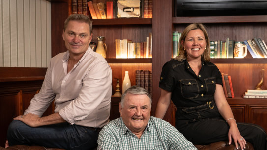 Pub baron Arthur Laundy (centre), with daughter Danielle and her husband Shane Richardson at the Red Lion Hotel in Rozelle.