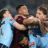 David Fifita of the Maroons is tackled during game three of the State of Origin series in Sydney last year.