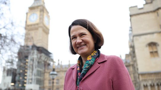 Labour MP Catherine West, Shadow Foreign Minister, in front of Big Ben. 