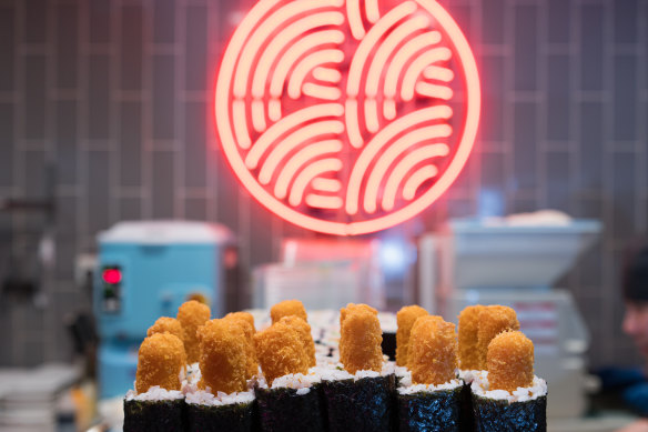 Sushi rolls being prepared for the lunch rush at Sushi Hub. 