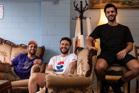 Co-owners Jean-Paul El Tom, Alex Kelly and James Bellos at their restaurant Baba’s Place.