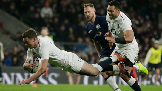 Thriller: England's George Ford scores against Scotland.