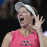 Danielle Collins taunts the Australian crowd following her win over Destanee Aiava.