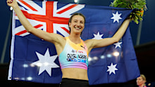 Nicola Olyslagers celebrates her win.