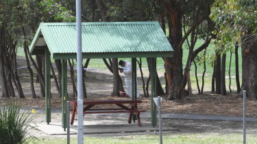 Police at Buffalo Creek Reserve at Hunters Hill on Wednesday. 