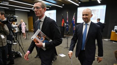 On the move: Premier Dominic Perrottet and Treasurer Matt Kean after unveiling a recovery plan for the NSW economy.