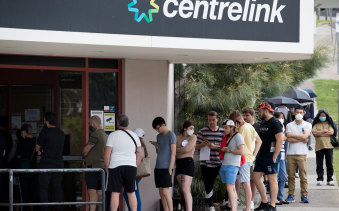 JobKeeper was introduced at the height of the coronavirus pandemic as people losing their jobs queued outside Centrelink.