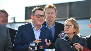 Premier Daniel Andrews and Transport Minister Jacinta Allan announcing the suburban rail line project on Tuesday morning.