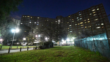The public housing tower at 33 Alfred Street in North Melbourne.
