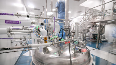 A centrifuge at CSL’s new plasma fractionation facility at Broadmeadows, which will increase the company’s plasma processing capacity in Australia to 9 million litres a year, from 1.2 million.  