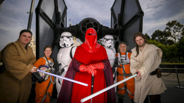 Star Wars fans in costume as the last movie in the franchise is released.
