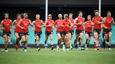 Sydney Swans train at the SCG, where they'll host the Giants in the AFL finals on Saturday afternoon.