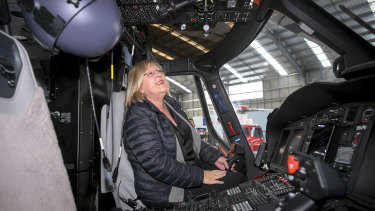 Police Minister Lisa Neville inside the new helicopter.