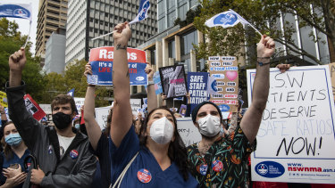 Nurses and midwives marched on Macquarie Street last month demanding better pay and conditions.