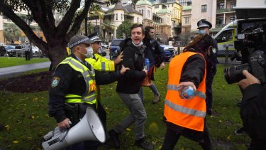 Paddy Gibson is detained by NSW Police at the Black Lives Matter protest in Sydney. 