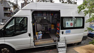 St Vincent’s COVID-19 vaccination van at the Salvation Army’s Flagstaff Crisis Accommodation Centre. 