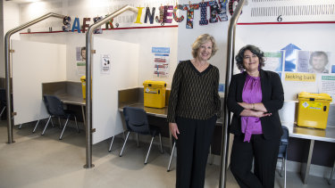 Founding medical director Ingrid van Beek, left, and her successor Marianne Jauncey at the Kings Cross injecting centre.