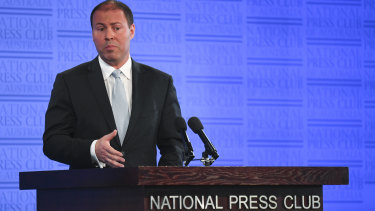 <p>Australian Energy Minister Josh Frydenberg delivers his address to the National Press Club on Wednesday. 