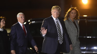 Melania Trump, Donald Trump and vice president Mike Pence and his wife Karen Pence arrive at Andrews Air Force Base in Maryland.