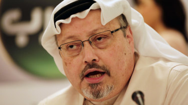  Saudi journalist Jamal Khashoggi pictured in 2015 at a  press conference in Manama, Bahrain. 