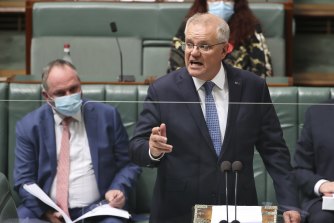 Deputy Prime Minister Barnaby Joyce and Prime Minister Scott Morrison during Question Time at Parliament House on October 27 last year.