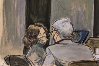 A courtroom sketch shows Ghislaine Maxwell, left, conferring with her defence attorney Bobbi Sternheim.