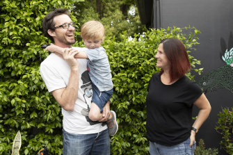 Brent Winstone and Elle Green, parents of Louis, are part of a growing cohort of Sydneysiders where both parents work full time and have children under the age of five. 