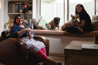 Kara Cooper with daughter Theodora,  13, and dogs Badger and Andy.