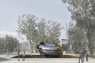 A digitally rendered image shows how Lindy Lee’s Ouroboros sculpture will look in the National Gallery of Australia garden.