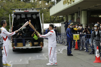 The first day of the Olympic torch relay north of Osaka on April 13, now off public roads.