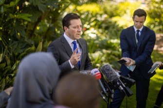 Opposition Leader Matthew Guy addresses the media.