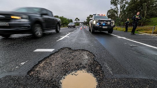 A pothole on the Hume Highway last week left five cars suffering flat tyres, in quick succession. There is anger about the condition of roads in regional Victoria. 