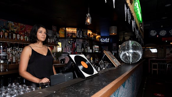 Kayla Lagesse, manager of Goros Bar in Surry Hills, which risks being categorised as a nightclub if it hangs up its mirror ball. 