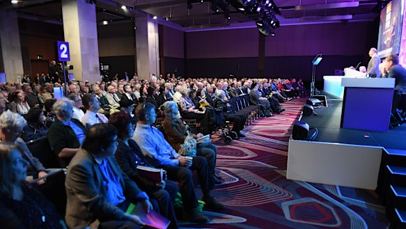 Shareholders assembled at the Hilton in Sydney for Telstra's AGM. 