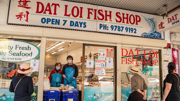 Ly Tran and her son Ray Tran at Dat Loi Fish Shop in Campsie 