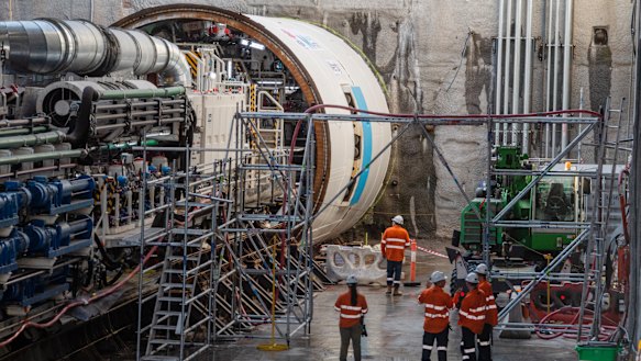 Wendy, one of two tunnel boring machines at Chatswood, starts tunnelling south towards Blues Point.