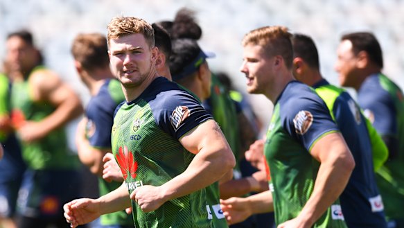 Suspended Raider Hudson Young is still doing his best to help prepare his Green Machine mates for the Grand Final.