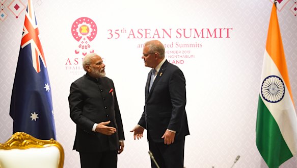 Narendra Modi and Scott Morrison met in Bangkok last year.