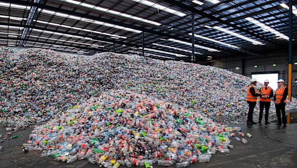 About four days' worth of returned bottles and cans at the Tomra Cleanaway recycling site at Eastern Creek in Sydney's west.