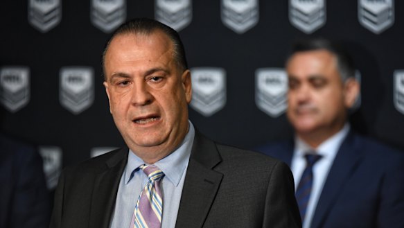 Peter V'landys with NSW Deputy Premier John Barilaro on Monday.