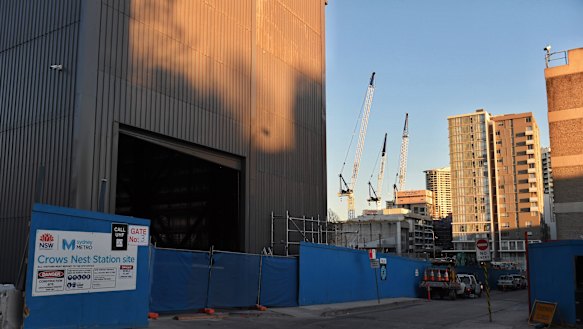 Construction of the new Crows Nest Metro station. 